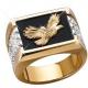 18K GOLD EP CZ ROUND CUT MENS EAGLE DRESS RING