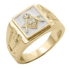 18K GOLD EP MASONIC FREEMASON MENS RING white