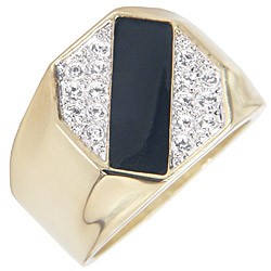 18K GOLD EP MENS ONYX DIAMOND SIMULATED RING