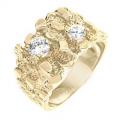 18K GOLD EP CZ ROUND CUT MENS NUGGET RING double