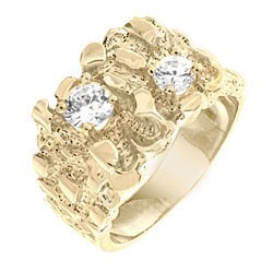 18K GOLD EP CZ ROUND CUT MENS NUGGET RING  double