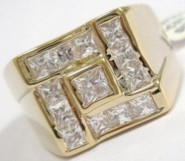 18K GOLD EP MENS PRINCESS CUT DRESS RING