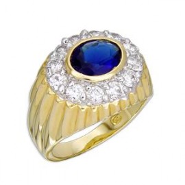 14K GOLD EP 4.2CT CZ SAPPHIRE MENS DRESS RING