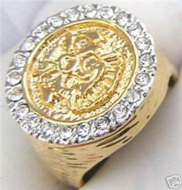 18K GOLD EP CZ ROUND CUT MENS COIN RING