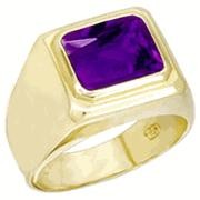 18K GOLD EP 2.0CT AMETHYST EMERALD CUT MENS RING