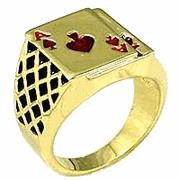 18K GOLD EP LUCKY ACE SPADES MENS CARD RING red