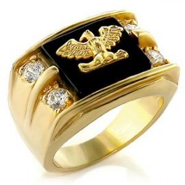 18K GOLD EP CZ ROUND CUT MENS EAGLE DRESS RING