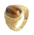 18K GOLD EP TIGER EYE OVAL CUT MENS DRESS RING cat eye tigers eye