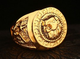 18K GOLD EP MENS STUNNING LION RING