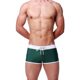 Green White swim trunks Swimwear Mens square boxer Style drawstring swimming