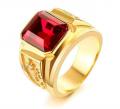 18K GOLD EP RUBY CZ EMERALD CUT MENS DRESS RING