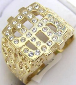 18K GOLD EP ROUND CUT MENS DOLLAR RING