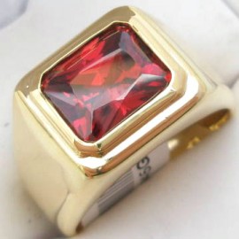 18K GOLD EP 2.0CT GARNET EMERALD CUT MENS RING