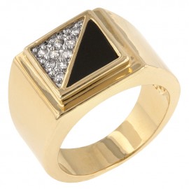 18K GOLD EP ONYX DIAMOND SIMULATED MENS STYLISH DRESS RING