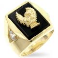 18K GOLD EP CZ ROUND CUT MENS EAGLE DRESS RING