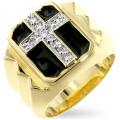 18K GOLD CZ ROUND CUT MENS CROSS RING