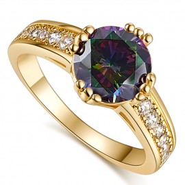 18K GOLD EP 2.0CT MYSTIC TOPAZ & DIAMOND SIMULATED RING