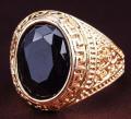 18K GOLD EP CZ SAPPHIRE OVAL CUT MENS DRESS RING