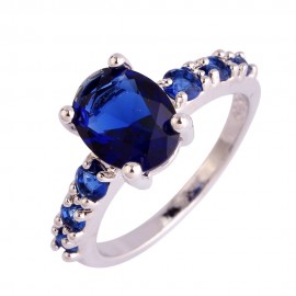 925 STIRLING SILVER 2.2CT LADIES SAPPHIRE OVAL CUT  RING 