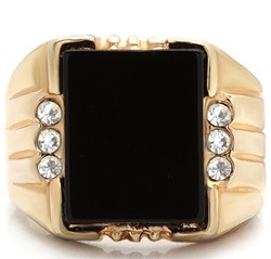 18K GOLD ROUND CUT ONYX SET CZ MENS RING