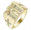 18K GOLD EP  DIAMOND SIMULATED MENS CROSS RING