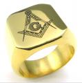 MASON MASONIC FREEMASON GOLD MENS STAINLESS STEEL RING 