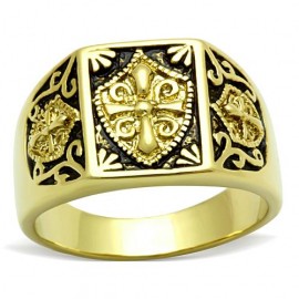 18K GOLD EP KNIGHTS TEMPLAR MASONIC FREEMASON MENS RING black