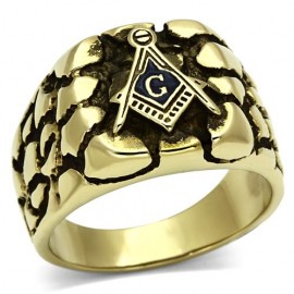 18K GOLD EP MASONIC FREEMASON MENS NUGGET RING